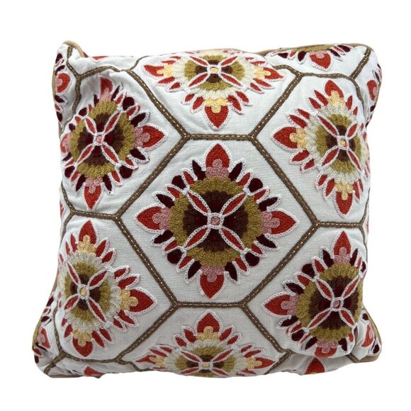 Bella Lux Pillows 2 Crewel Flower Trellis 14 x 14 Design Autum Fall Colors - Picture 3 of 8